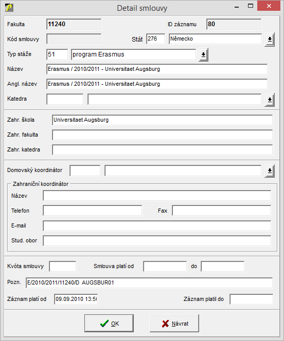 Číselník Smlouvy - vytvoření NOVÉ smlouvy Číselník Smlouvy - vytvoření NOVÉ smlouvy
