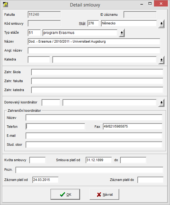 Číselník Smlouvy - vytvoření DODATKU ke smlouvě Číselník Smlouvy - vytvoření DODATKU ke smlouvě