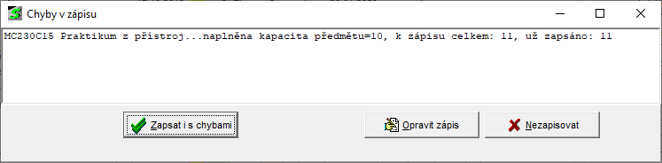 Překročena kapacita předmětu Překročena kapacita předmětu