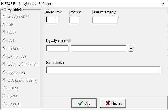 Nová událost - změna referenta  Nová událost - změna referenta