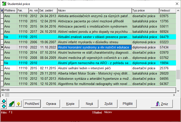 Seznam studentských prací. Seznam studentských prací.