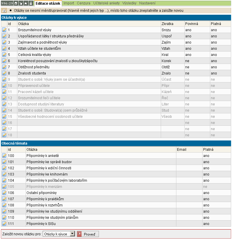 Seznam otázek Seznam otázek