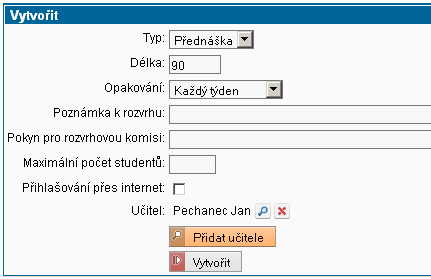 Přidat přednášku / cvičení Přidat přednášku / cvičení