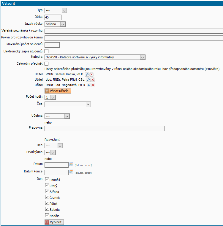 Přidat nepravidelnou výuku Přidat nepravidelnou výuku