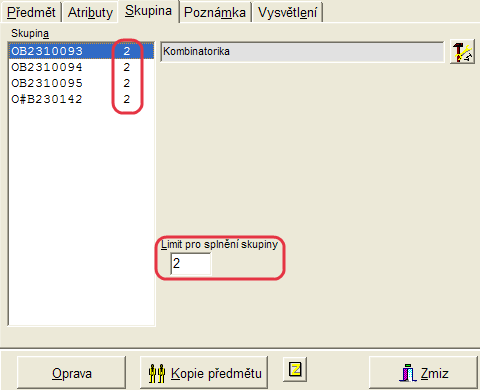 Limity u skupin PV a V předmětů Limity u skupin PV a V předmětů