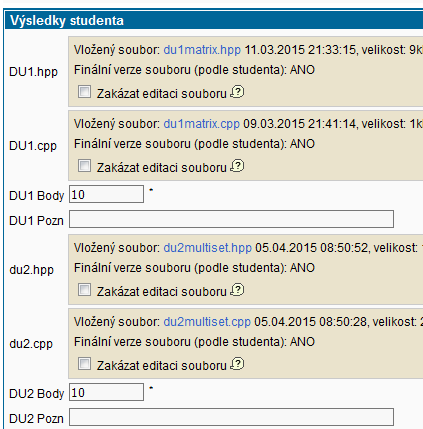 Položky v detailu studenta Položky v detailu studenta