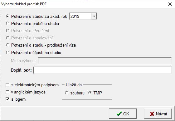 Tisk PDF dokladů o studiu Tisk PDF dokladů o studiu