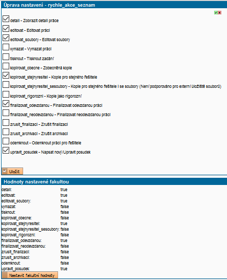 Nastavení akcí Nastavení akcí