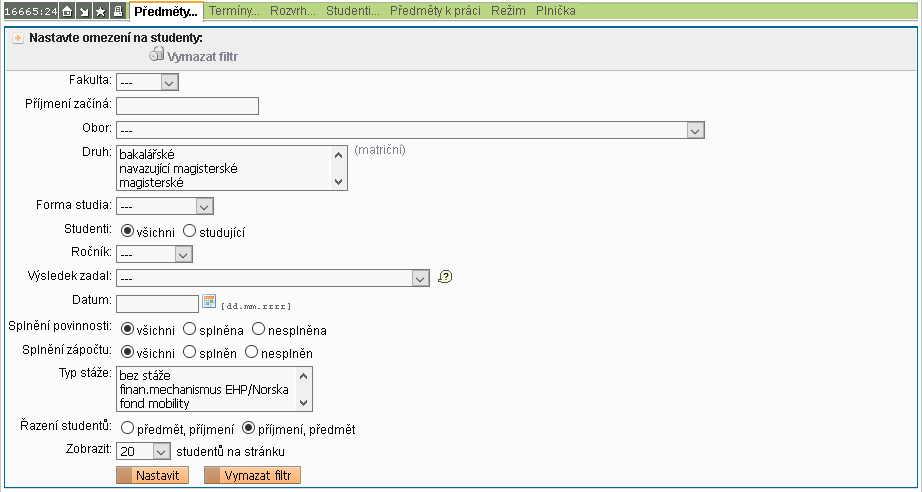 Omezení na studenty Omezení na studenty