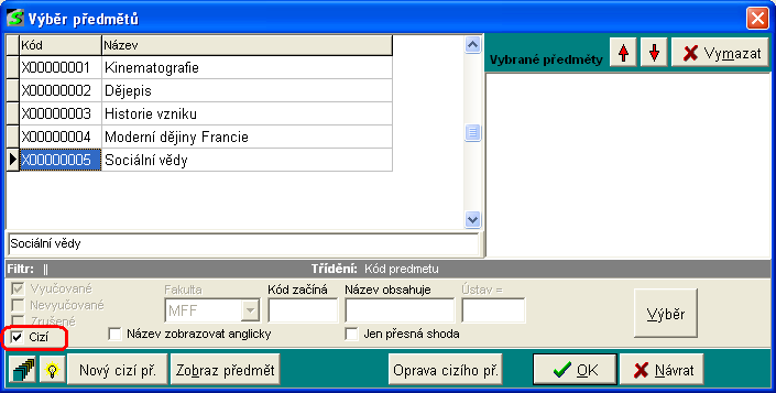 Výběr cizích předmětů Výběr cizích předmětů