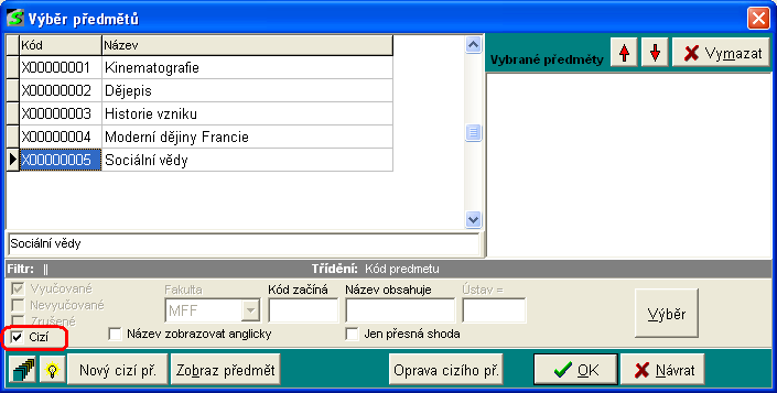 Výběr cizích předmětů 