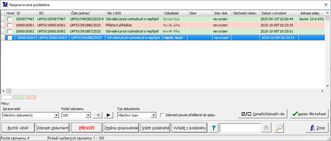 Nezpracovaná podatelna - vedoucí nebo správce Nezpracovaná podatelna - vedoucí nebo správce