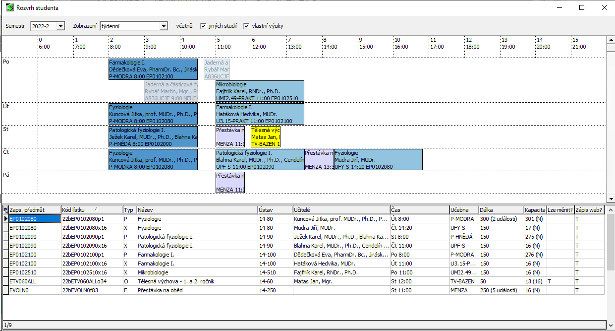 Rozvrh studenta – týdenní Rozvrh studenta – týdenní
