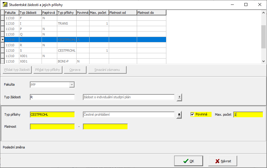 Studentské žádosti - Přidat typ přílohy Studentské žádosti - Přidat typ přílohy