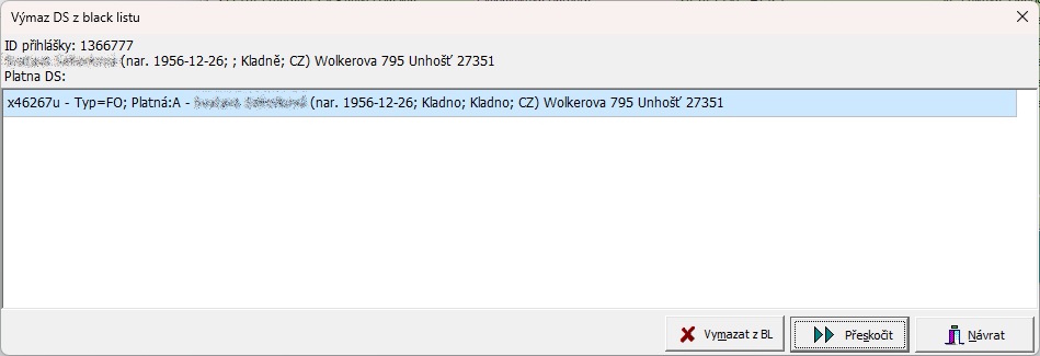 Výmaz DS z BL Výmaz DS z BL
