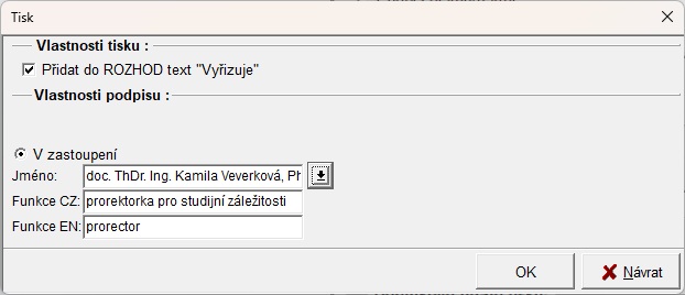 Dialogové okno pro generování rozhodnutí Dialogové okno pro generování rozhodnutí