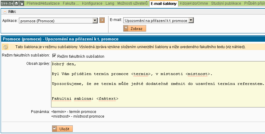Zadání šablony s využitím fakultní subšablony Zadání šablony s využitím fakultní subšablony