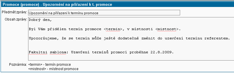 Náhled výsledné šablony v režimu fakultních subšablon Náhled výsledné šablony v režimu fakultních subšablon