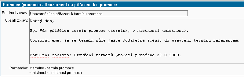  Náhled výsledné šablony v režimu fakultních subšablon